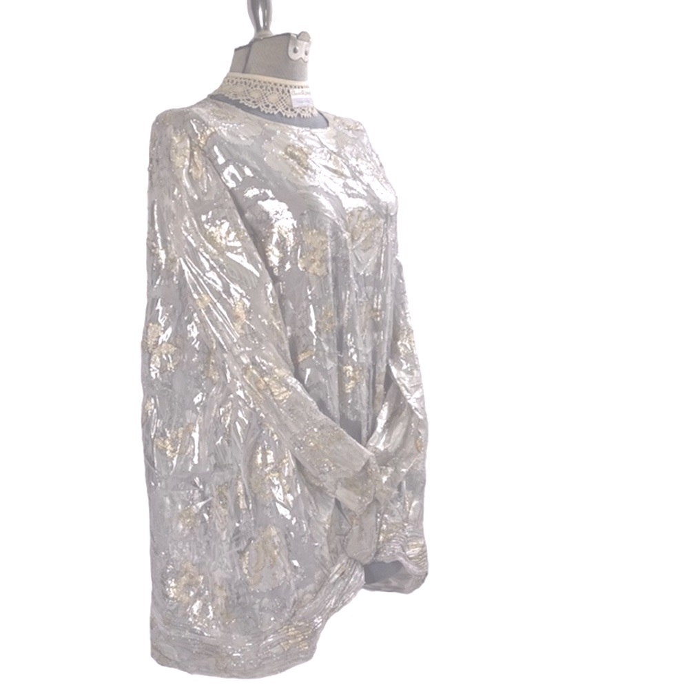 Vintage metallic tunic top or mini dress sheer formal size 22 gold cream silver